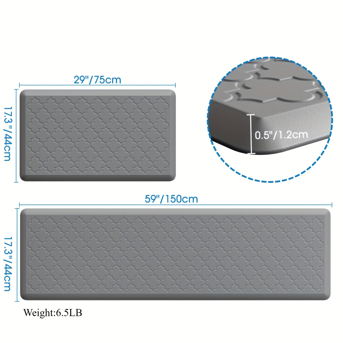 [Non-Slip Kitchen Mats] 2pcs Non-Slip Cushioned Kitchen Mats for Floor | Anti Fatigue Mats for Standing, Office, Sink, Laundry - Grey