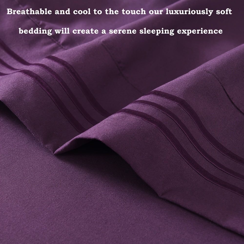 Polyester Bed Sheet Set with Embroidered Detail, 100 GSM Soft Solid Color Bedding, Flat and Fitted Sheets with Pillowcases in Twin Full Queen King