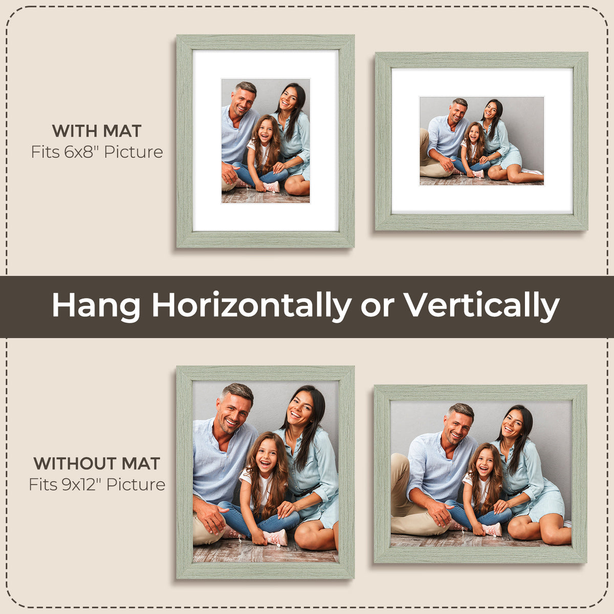 6 Packs 6x8/8x10/9x12/11x14/16x20 Picture Frames Set, Engineered Wood Gallery Wall Frame Set with Plexiglass - Wall Mounting or Tabletop Display