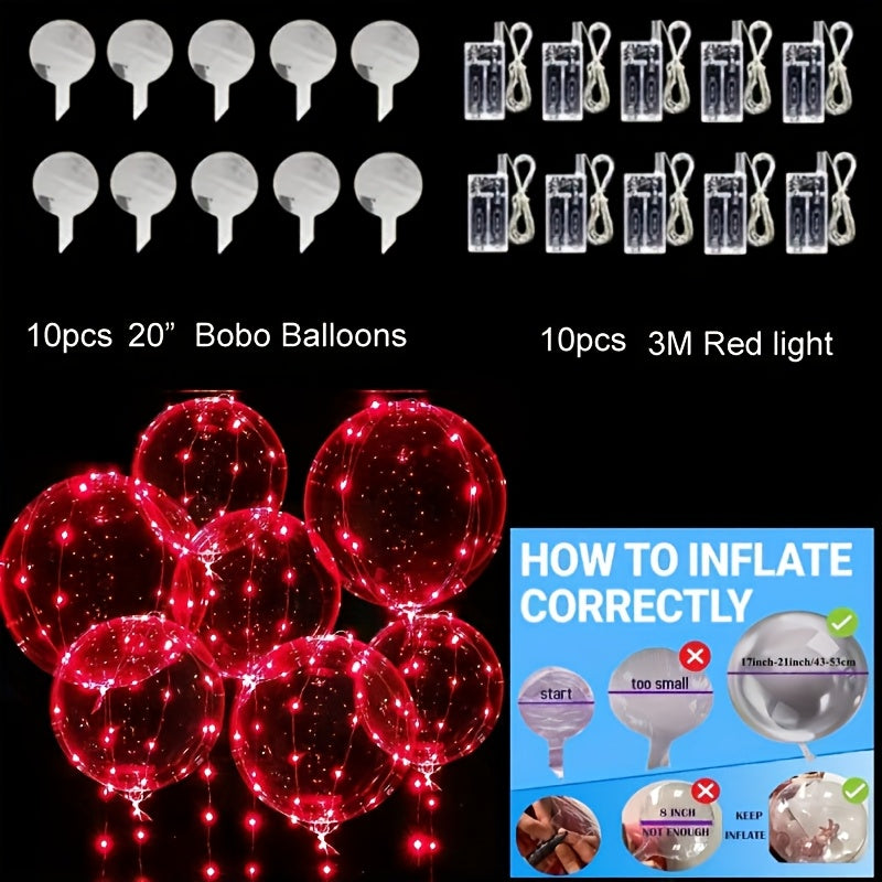20pcs (10PCS LED Lights with 10pcs LED Light Up Bobo Balloons)String Lights Transparent Balloons for Birthday Wedding Christmas Party Easter Mother's Day Graduation Halloween Decor Decorations. 2*AA Batteries And Helium Not Included,Suitable