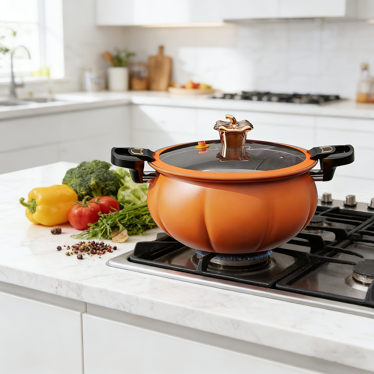 Heavy-Duty Cast Iron Enamel Stew Pot with Double Ears - Non-Stick Soup & Stewing Cook Pot for Induction/Gas Stoves, Large Capacity Braizer for Home, Roasting, Frying Eramic Coated Stock Pot for Quick Cooking, Stew, Soup, Braising