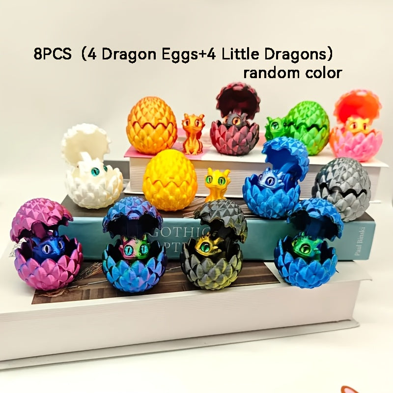8pcs Random Color, 3D Printed Dragon Eggs And Dragon Statues, Suitable for Holiday Decoration, Holiday Gifts, And Other Decorations
