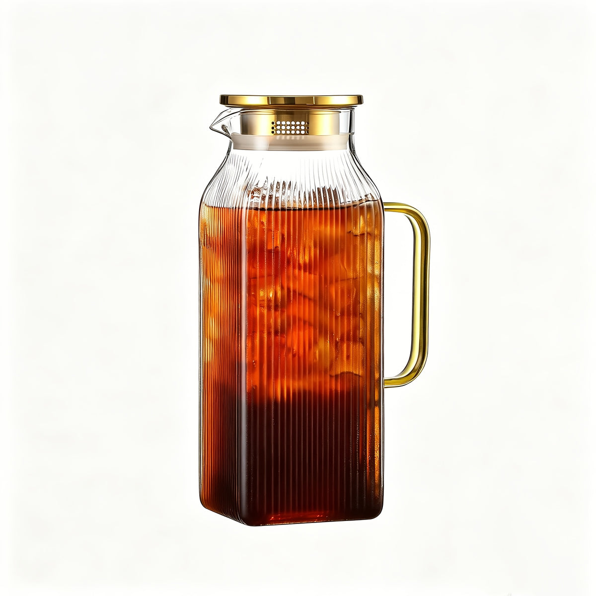 1/2 Pack 2 Liters/68 Oz Square Glass Pitcher with Lid And Handle for Fridge, Iced Tea And Coffee Carafe Beverage Serveware, Heat Resistant Borosilicate Water Jug for Hot/Cold Drinks And Milk, 304 Stainless Steel