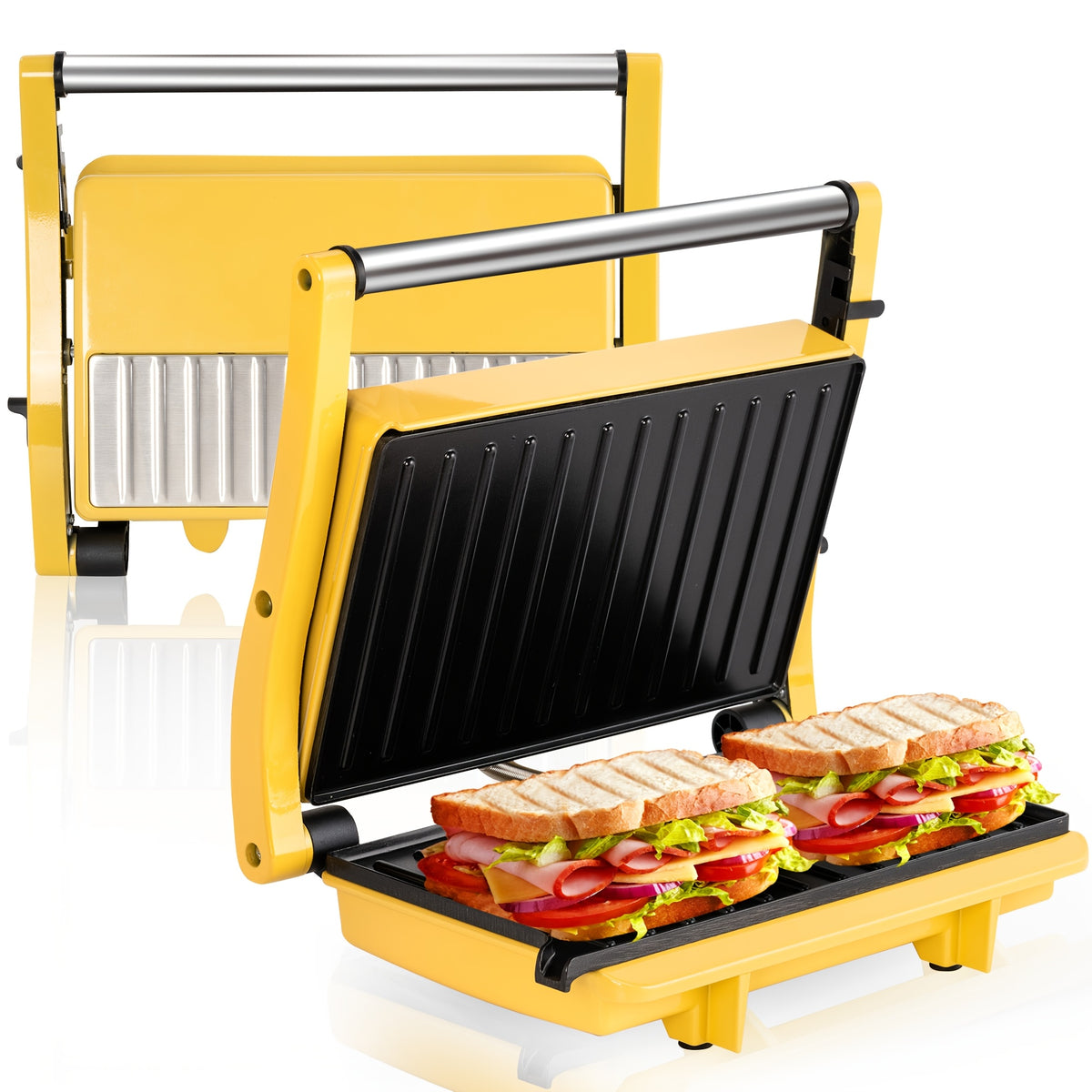 3-in-1 Electric Indoor Grill - Panini Press With Non-Stick Cooking Plates, Opens 180-Degree Gourmet Sandwich Maker, Floating Hinge Fits All Foods, Panini Press Grill With Grease Tray