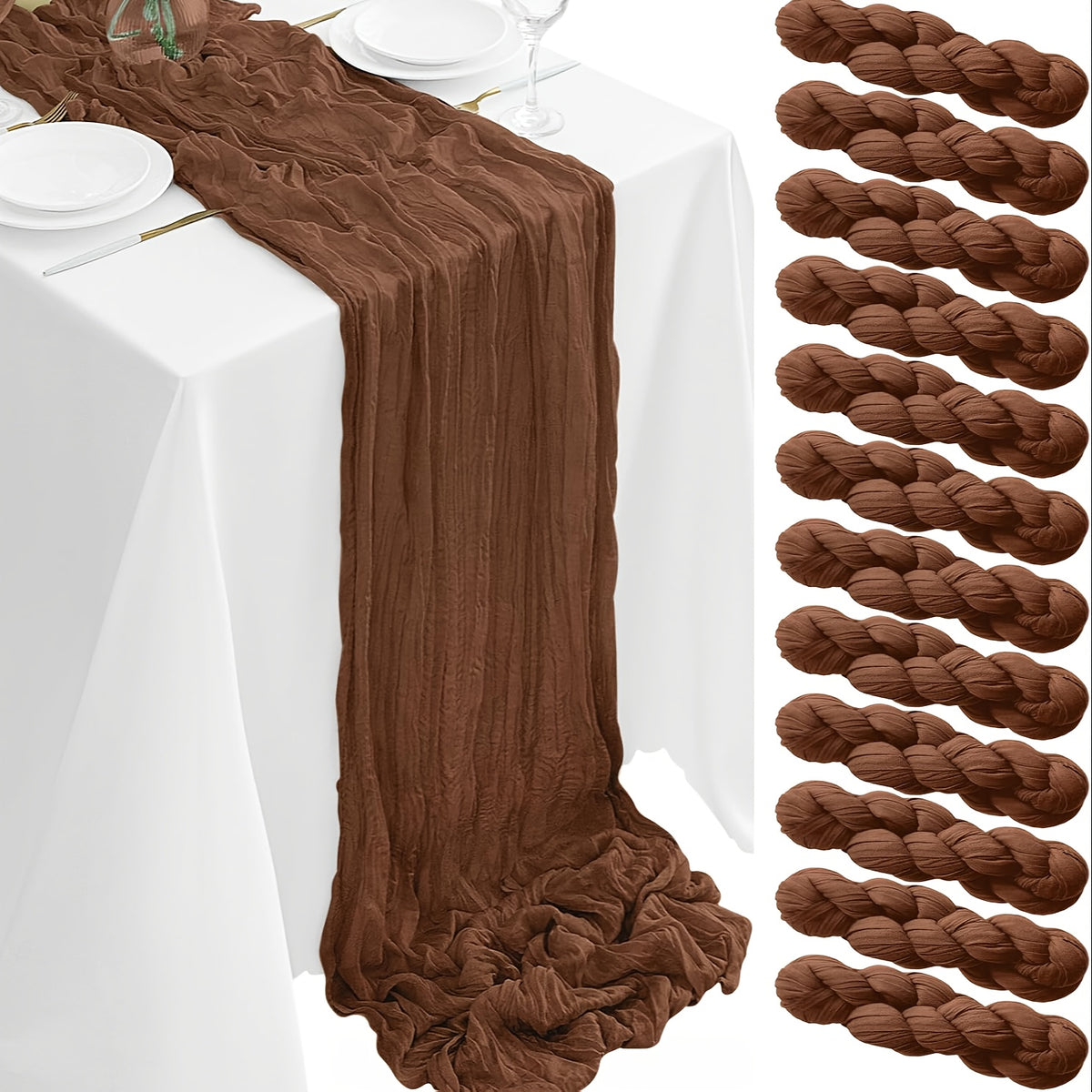 12pcs Cheesecloth Table Runner 10ft Boho Gauze Table Runner 21.3*120Inch Rustic Cheese Cloth Roll Romantic Long Cheesecloth Bulk for Wedding Bridal Shower Birthday Party Decor