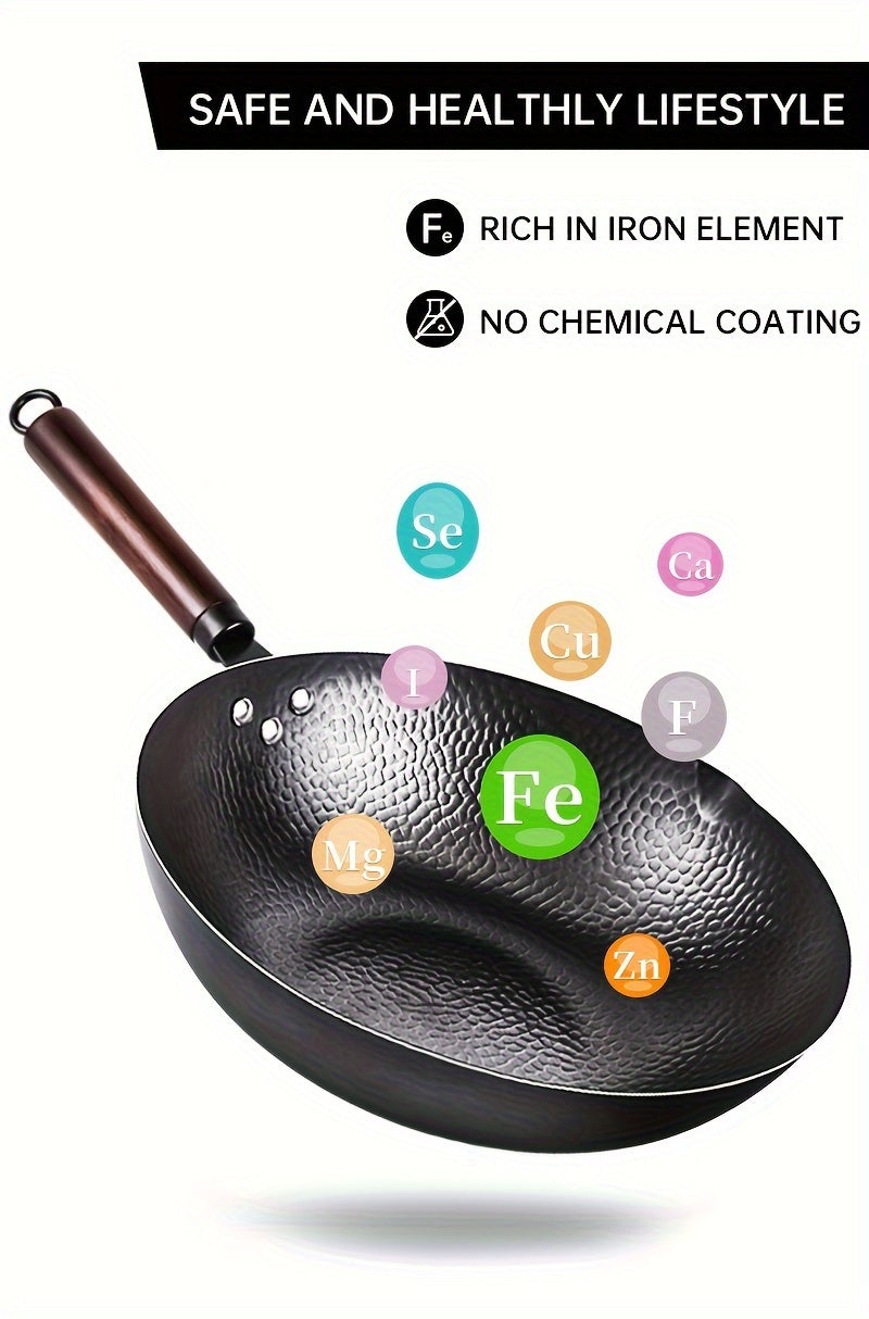 Cast Iron Wok with 11pcs Cookware Accessories, Chinese Wok Pan 12.6 Inch, Stir-fey Pan, Flat Bottom Carbon Stell Wok,, for Induction, Electric, Gas, Halogen, All Stoves, Kitchen Utensils, Kitchen Gadgets, Kitchen Accessories, Home Kitchen Items