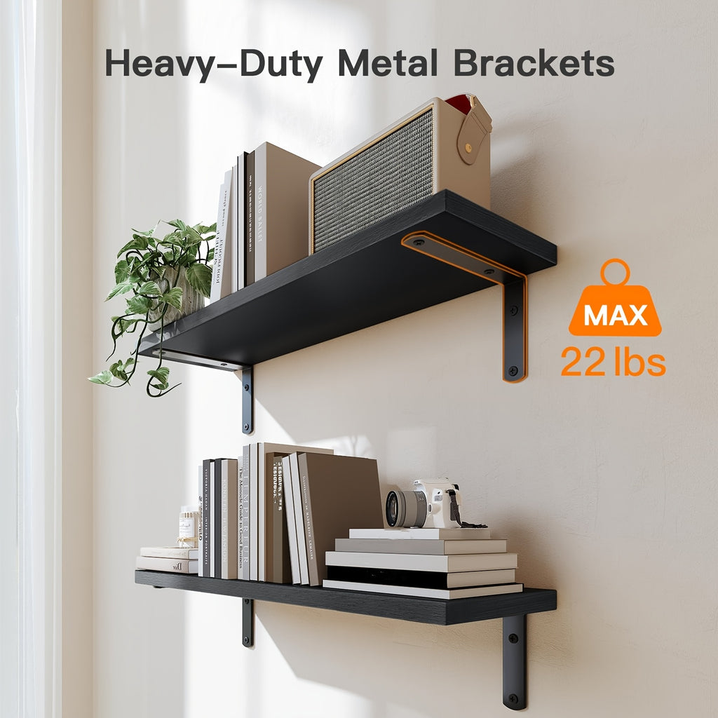 3pcs Wall Mounted Floating Shelves Over Toilet | Small Farmhouse Decor Shelf for Toilet Paper Storage, Unfinished Wood End, Black and Brown
