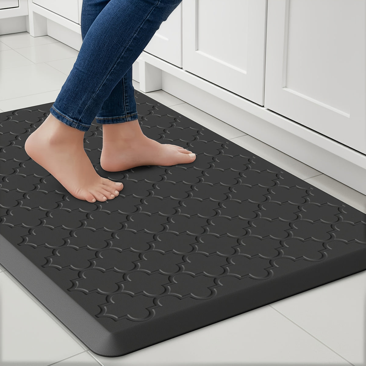 Kitchen Mat- Anti Fatigue Mats for Kitchen Floor- Non Slip Cushioned Rugs for Standing, Kitchen, Floor, Office, Sink, Laundry Room, Black