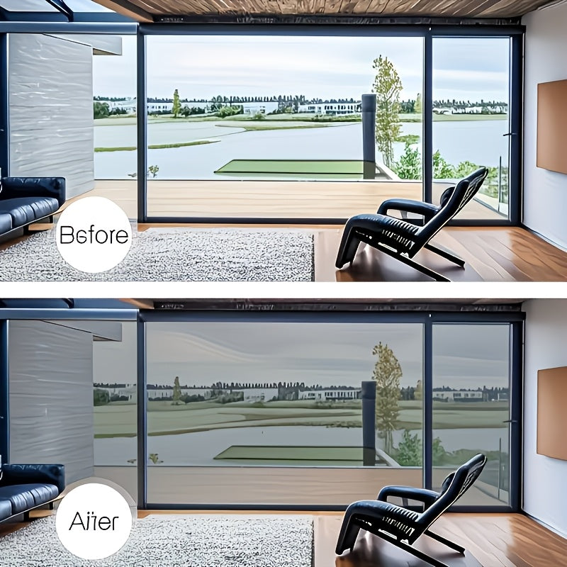 Large One-Way Privacy Window Film for Home And Office Windows. Features Electrostatic Adhesion - No Glue Required - And Provides Protection, Sunshade, And Heat Insulation. Holiday Decorations. Bonus Gifts: Spray Bottle, Measuring Tape, And Squeegee
