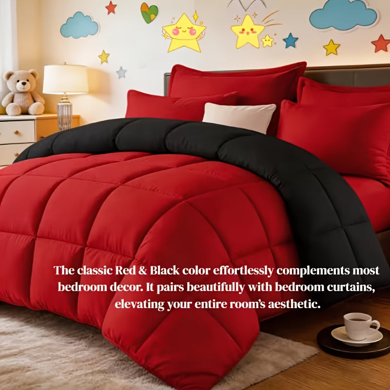 2/3pcs Red And Black bedding with All-Season Comforter, Available in Standard Double/King Double/Super King Sizes. Includes 1 Comforter And 1/2 Pillowcases, Suitable for Kids' Rooms, School Dormitories, Apartments