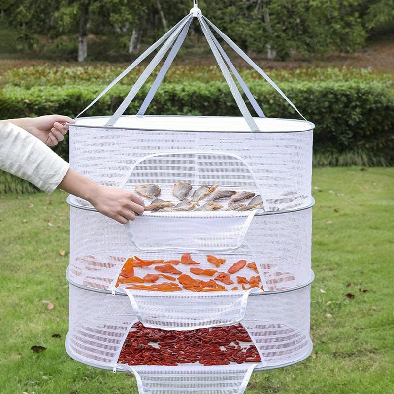 Foldable 2/3 Layer Mesh Drying Rack for Herbs, Clothes, And More - Includes Hooks And Zippers, Ideal for Drying Fish, Buds, Fruits, Hydroponic Flowers, Vegetables, And Dolls (Single Pack), Drying Racks