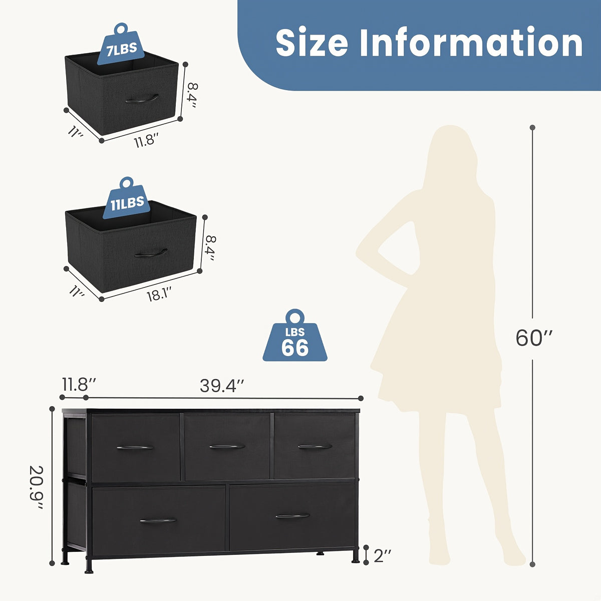 5-Drawer Cabinet Tower, Father'S Day Gift, TV Stand for Bedroom, TV Dresser for 45 Inches, Media Console Table, Entertainment Center with 5 Fabric Drawers Cabinet And Open Storage Shelf Other (Furniture) Cabinet for Living Room, Hallway