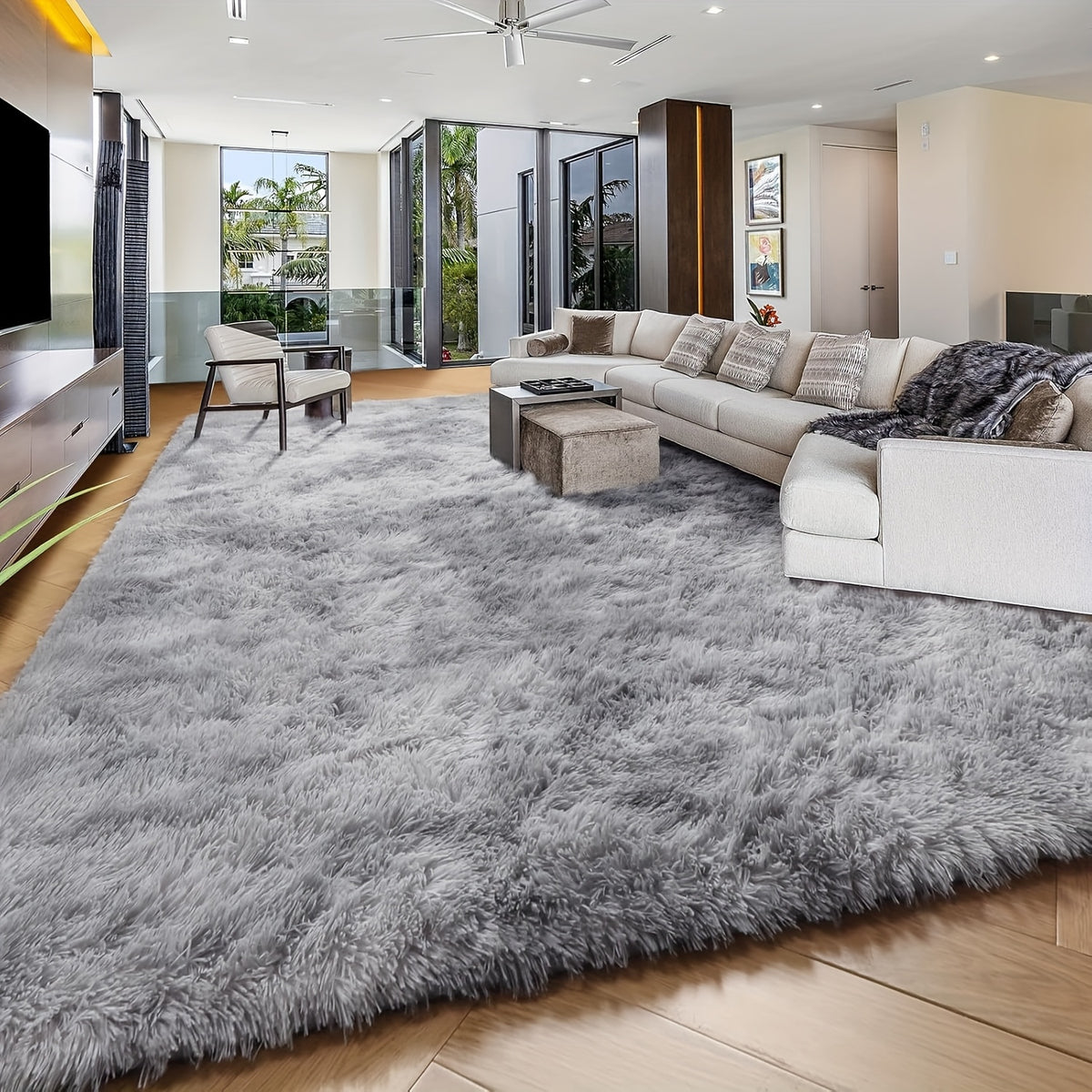 8x10 Feet Luxury Plush Large Rug For Living Room, Fuzzy Plush Large Area Rug, Fluffy Modern Non Slip Soft Furry Carpet For Bedroom Study Room Teens Dorm Home Decor Christmas Gift