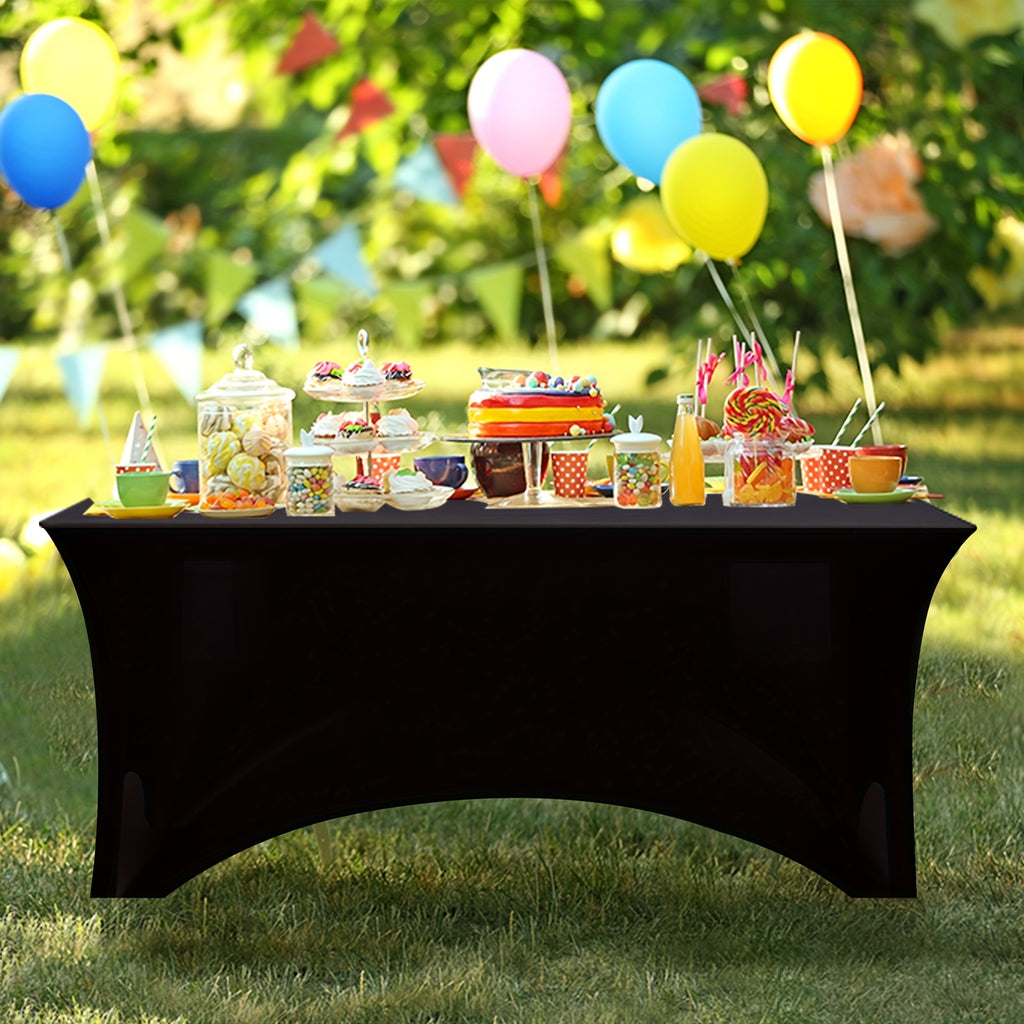 TOMNK 2pcs/3pcs Stretch Spandex Tablecloth, Rectangular, 4ft/6ft/8ft, Black/White, Wrinkle-Resistant Material, Suitable for Wedding Banquets, Trade Shows, Bridal Showers, Graduation Parties, Mother's Day Decorations, Halloween, Christmas