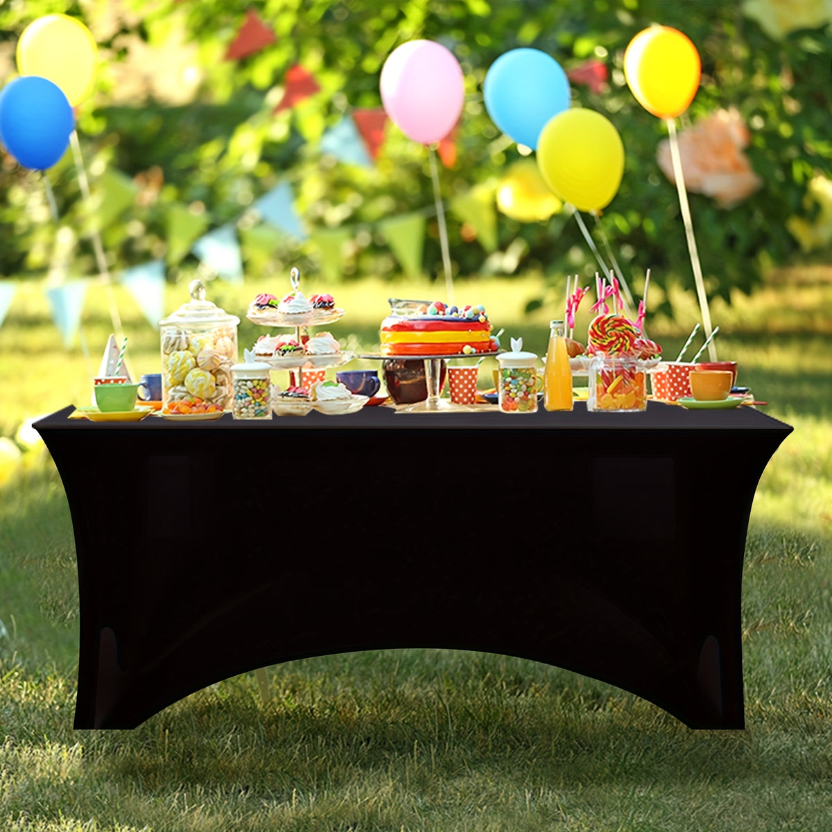 TOMNK 2pcs/3pcs Stretch Spandex Tablecloth, Rectangular, 4ft/6ft/8ft, Black/White, Wrinkle-Resistant Material, Suitable for Wedding Banquets, Trade Shows, Bridal Showers, Graduation Parties, Mother's Day Decorations, Halloween, Christmas