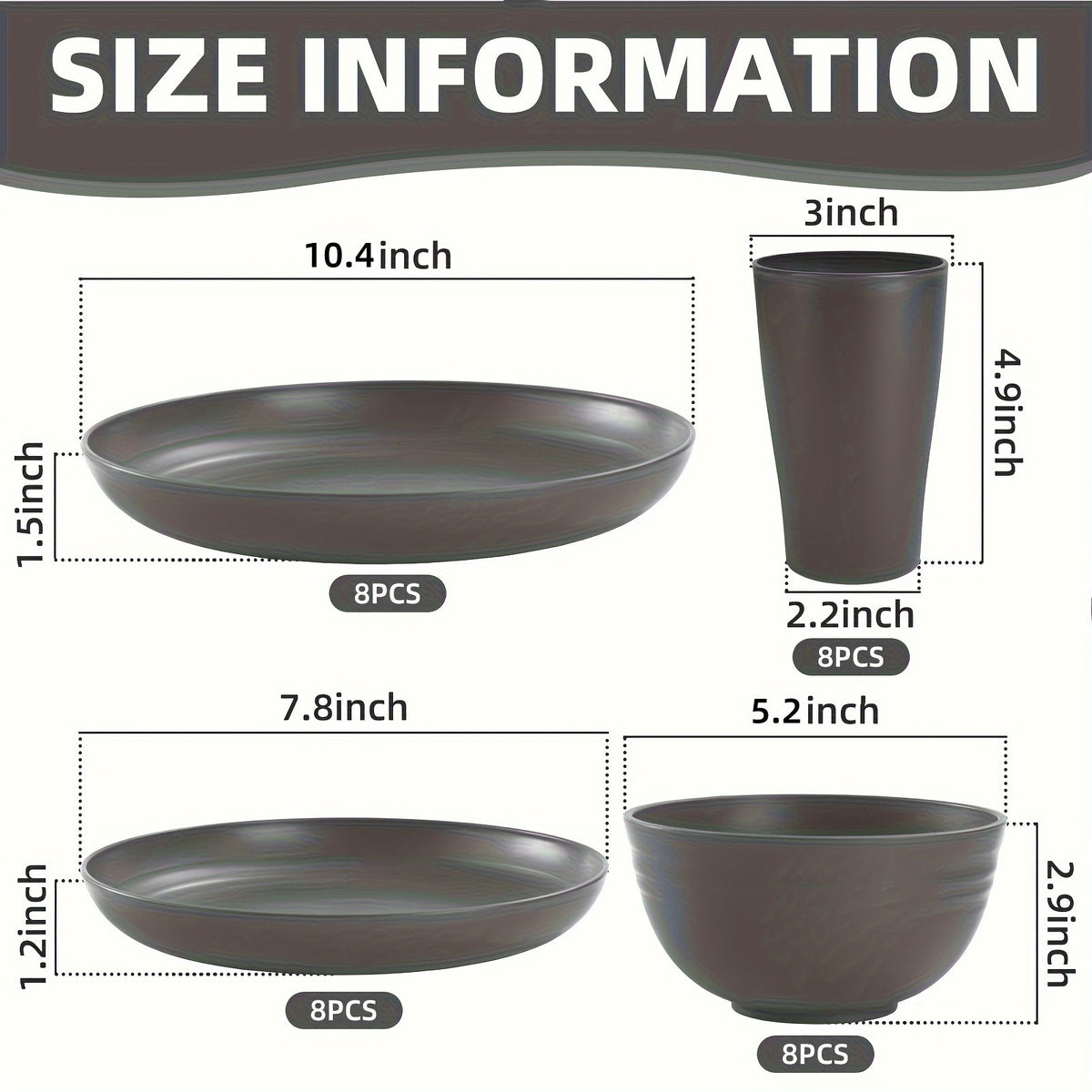 [Unbreakable Dinnerware Set] 32/16/4pcs Wheat Straw Dinnerware Set | Service for 8/4, Large Size Modern Dish Set-Plate/Dessert Plate/Bowl/Cup, Lightweight Tableware, Perfect for Camping, Gifts for Christmas/Halloween, Local Warehouse Items