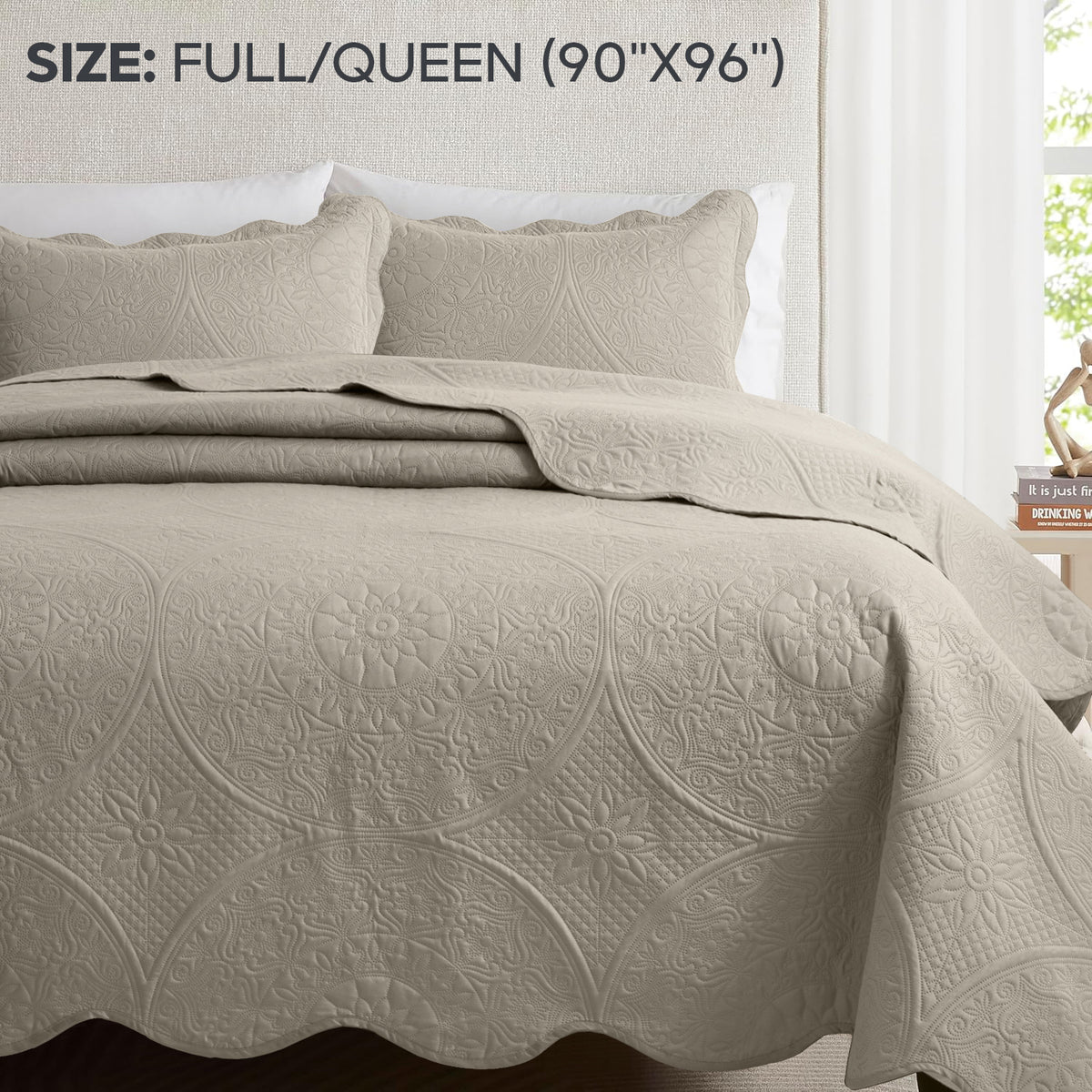 3pcs Luxury Quilted Bedspread Set – Oversize Quilt Coverlet Soft & Cozy Floral Bedspread with Pillow Shams, Breathable Lightweight for Bedroom & Guest Room Decor