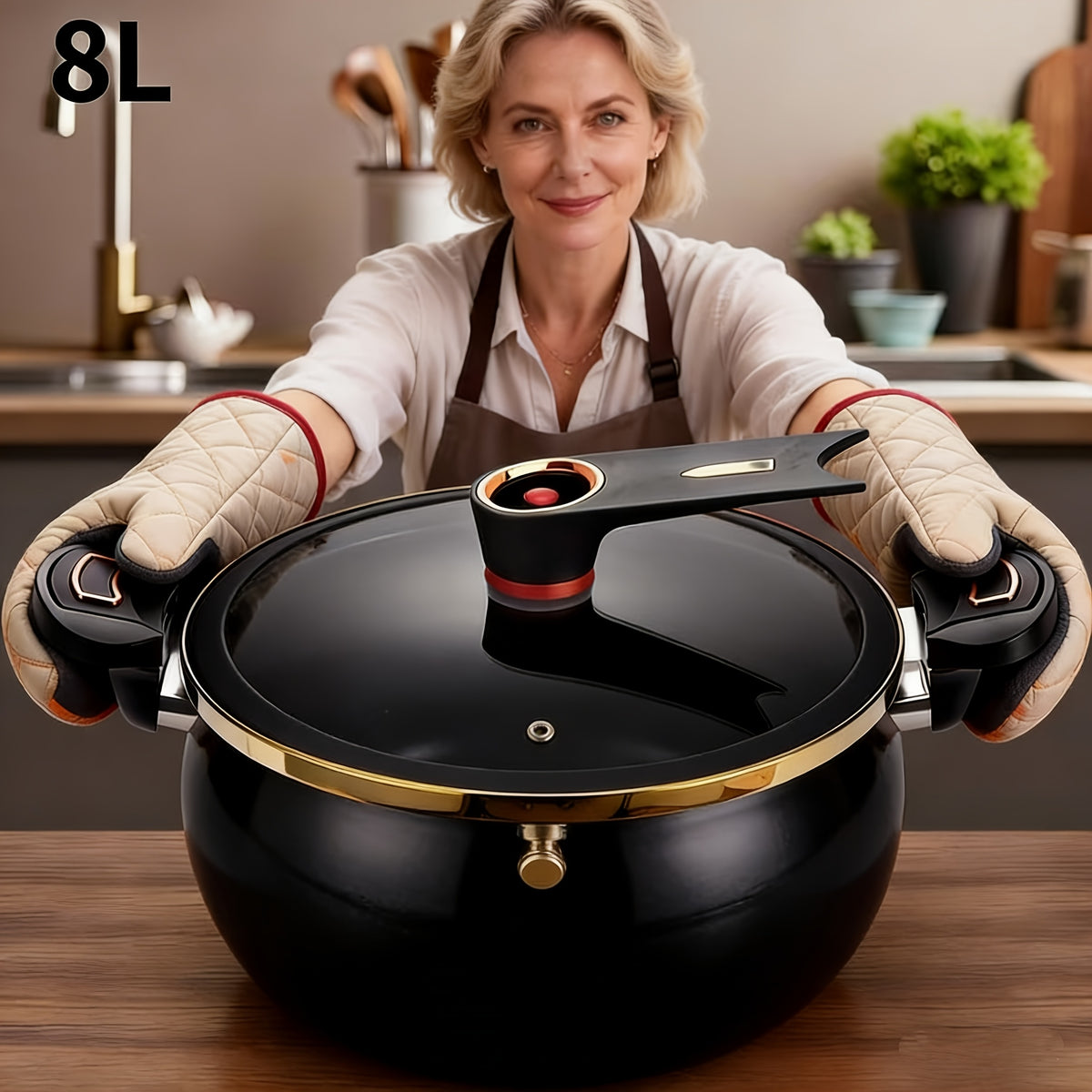 Heavy-Duty Cast Iron Enamel Stew Pot with Double Ears - Non-Stick Soup & Stewing Cook Pot for Induction/Gas Stoves, Large Capacity Braizer for Home, Roasting, Frying Eramic Coated Stock Pot for Quick Cooking, Stew, Soup, Braising