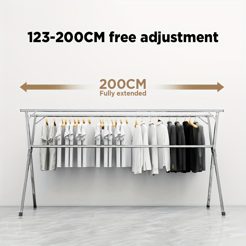 Clothes Drying Rack 63" And 78.7" Two Types, Retractable Length And Folding Outdoor Indoor Use Durable Metal Drying Rack, Drying Rack Clothing Collapsible, Foldable Laundry Drying Rack, Heavy Duty Stainless Steel Clothesline, Drying Racks