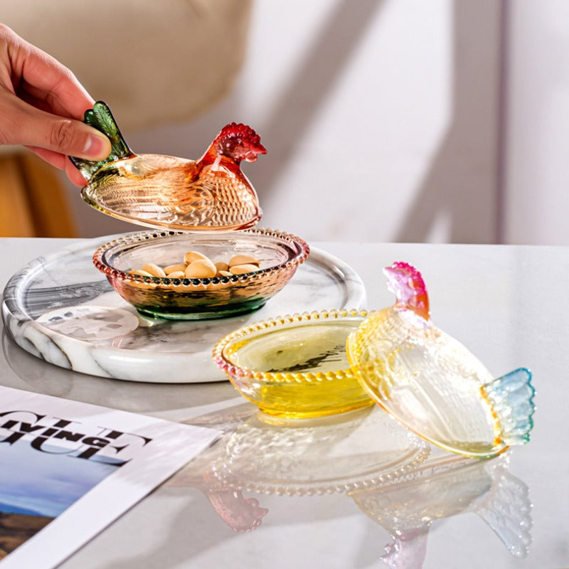 Elegant And Durable Chicken-Shaped Glass Storage Jar with Lid, Perfect Table And Desk Ornament, Reusable, Ideal for Candy, Fruit, Snacks, Or Desktop Decoration, Storage Supplies, Kitchen Additions, Home Organization Gifts