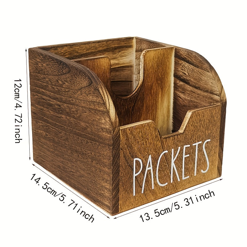 Rustic Wood Spice Box Decorative Organizer With Dividers - Large Capacity Farmhouse Style Kitchen Storage For Countertops & Cabinets, Bold Lettering Design & Window ViewAccess, High-Quality Spice Packet Holder, Spice Racks For Kitchen, Materials