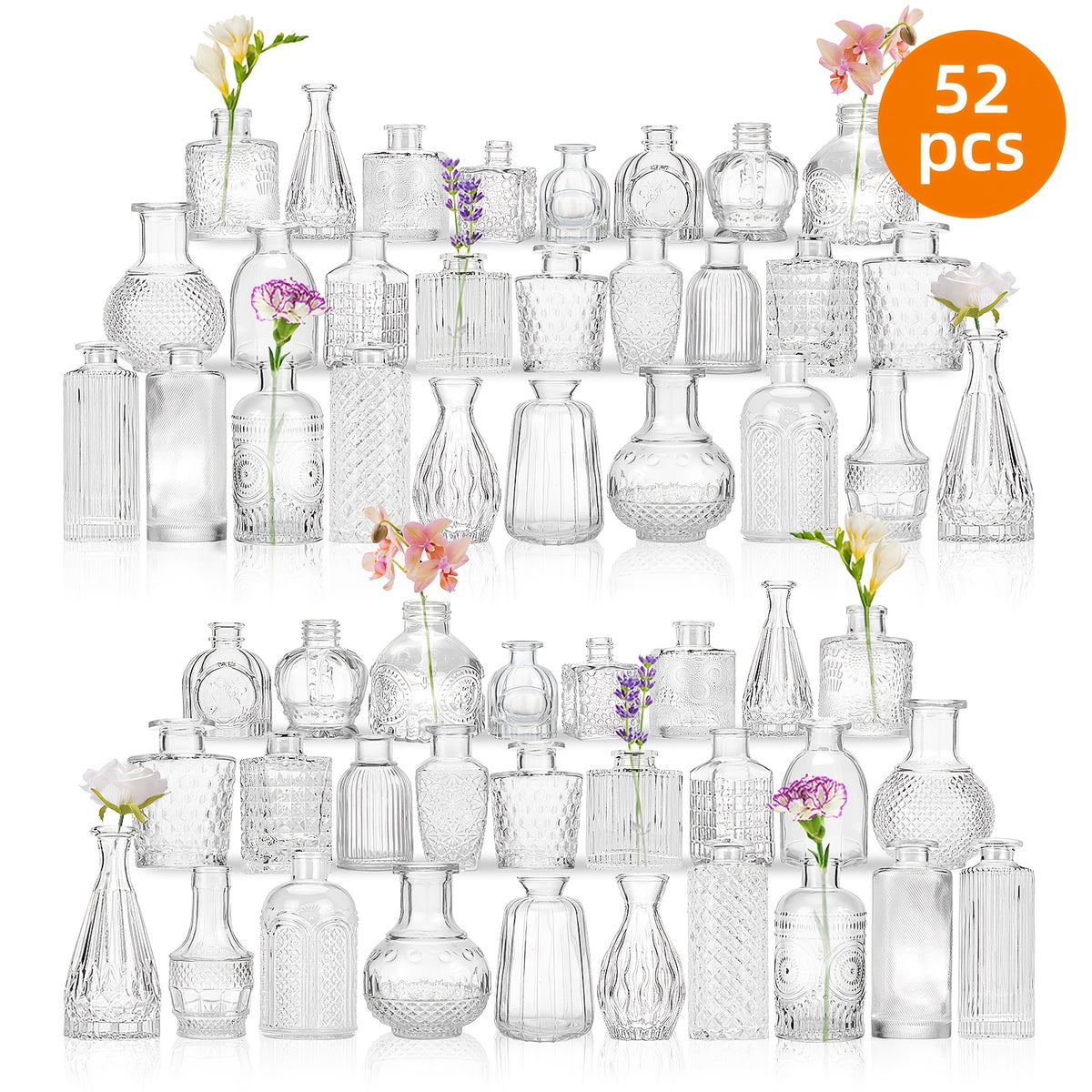 TOMNK 12/30/43/52/72Pcs Bud Vase, Party Centerpieces, Wedding Centerpieces for Tables, Mini Clear Bud Vases for Flowers, Small Flower Vases Suitable for Birthday Party, Anniversary, Wedding, Home Table Deco, Multiple Sizes