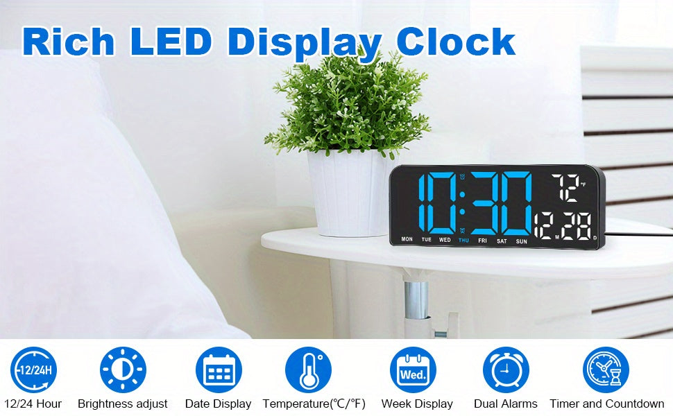 14.6"/9.5" LED Digital Alarm Clock - Large Display Desk & Wall Clock with Date, Week, Temp, Auto Brightness Dimmer, Remote Controll, Modern Clock for Home & Office Decor, Great Father's Day Gift for Dad, Seniors & Elderly