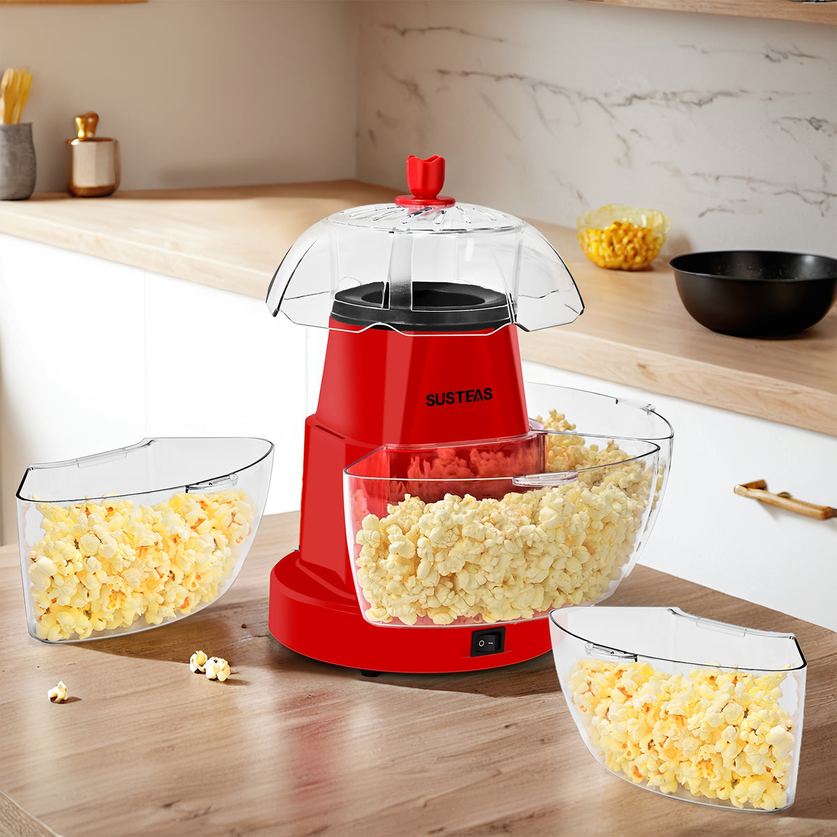 Practical Hot Air Popcorn Machine With 4 Bowls, Fast 5-Min Electric Popcorn Popper, Easy To Clean Snack Machine With Local Warehouse, Portable Popcorn Maker For Movie Nights, Parties, Family Gatherings, Home Theater, Event Catering & Kitchen Use