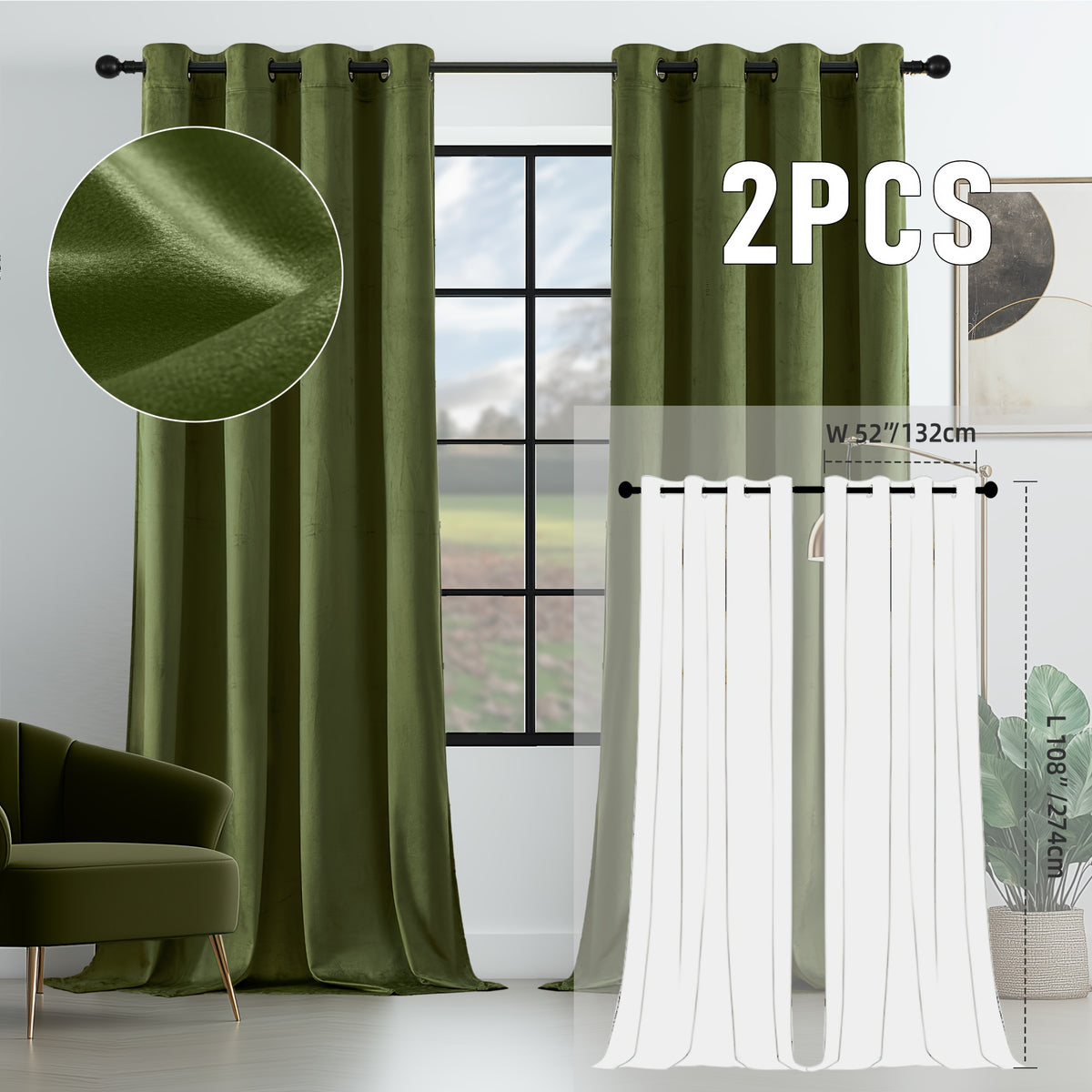 2pcs Velvet Room Darkening Curtains | Vintage Soundproof and Thermal Insulated, Elegant Soft Velvet Grommet Top Curtains for Living Room and Bedroom, Unlined, Solid Color, Fashionable Valentine'S Day Décor