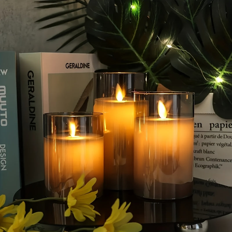 3pcs Flameless LED Candles Battery-Powered with Remote, Realistic Flickering Flame ABS Suitable for Home, Wedding, Christmas, Halloween Decorations - Flameless Cylindrical Candles for Use, Remote Operation, No Smoke