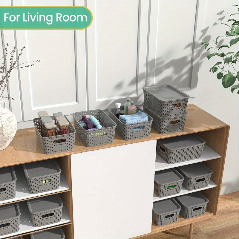 8/4-Pack-Space-Saving Organizers with Lids for Shelves/ Closet/ Desk | Multi-Scene Use In Dorm, Playroom & Office (10"x7"x4", Declutter Essential) with A File Organizer Bag, The Best Gifts for Easter Sunday And Mother's Day