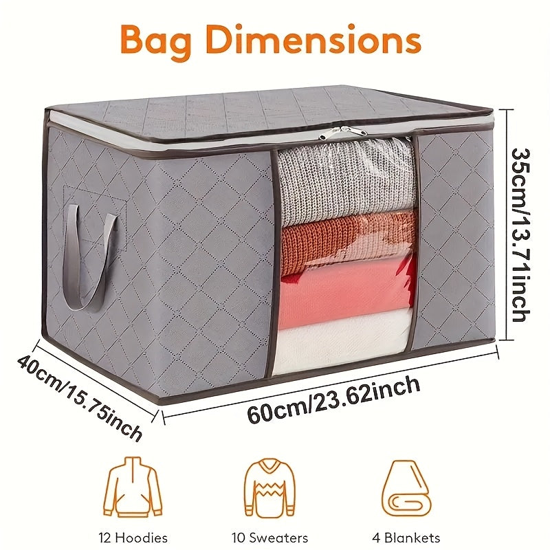 6pcs (Buy 3 Get 3) Extra Large Thick Nylon Gallon Storage Bags with Reinforced Vertical Ribs and Top Handles - Foldable Space-Saving Organizer Bags for Clothes, Bedding,, and Blankets - Durable Gray File Bags (Target Model), Under-Bed Storage