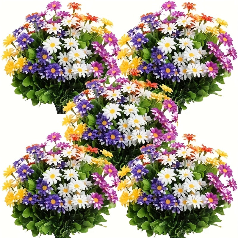 10 Bundles of Outdoor Artificial Flowers, Plastic Flower Decorations, Daisy Imitation Bouquets, Uv-Resistant Artificial Flower Shrubs, Suitable For, Hotel, Office, Wedding, Party, Family Garden, Porch, Cottage Decoration, Courtyard
