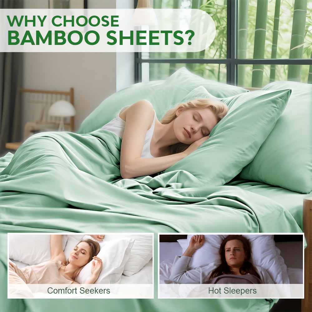 Lyocell Bamboo Viscose Sheet Set, 6-Piece Soft Breathable Bedding with Deep Pocket Fitted Sheet, Flat Sheet and 4 Pillowcases in Twin Full Queen King