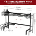 Over Sink Dish Drying Rack, Adjustable Black Two-Tier Stainless Steel Kitchen Organizer with Basket Options and Utensil Storage for Counter Space Saving
