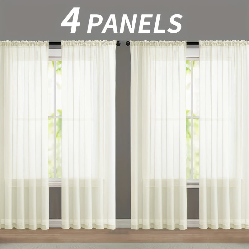 4pcs Set Of Transparent Gauze Curtains, Hanging From The Top Through A Pole, Natural Filtering, Dreamy And Hazy, Beautifying The Room Decoration Windows, Suitable for Living Rooms, Bedrooms, Study Rooms, Dining Rooms, Balconies, Dressing Rooms
