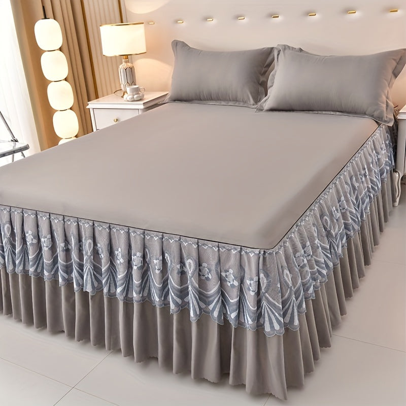 3pcs Macrame Bed Skirt Set (Bed Skirt *1+ Pillowcase*2, Without Core), Solid Color Double Layer Lace Bed Skirt All Seasons Universal Non-Slip Bedding