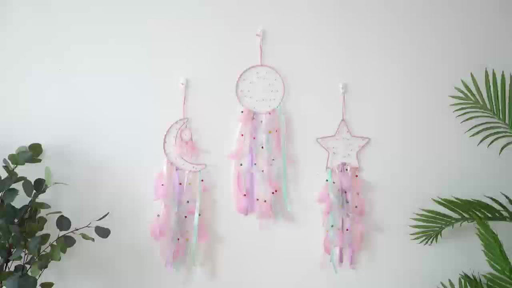3pcs/LOT Star Moon Sun Dream Catcher Pink Room Decor for Teen Girls Kids Girls Room Decor Princess Bedroom Decor