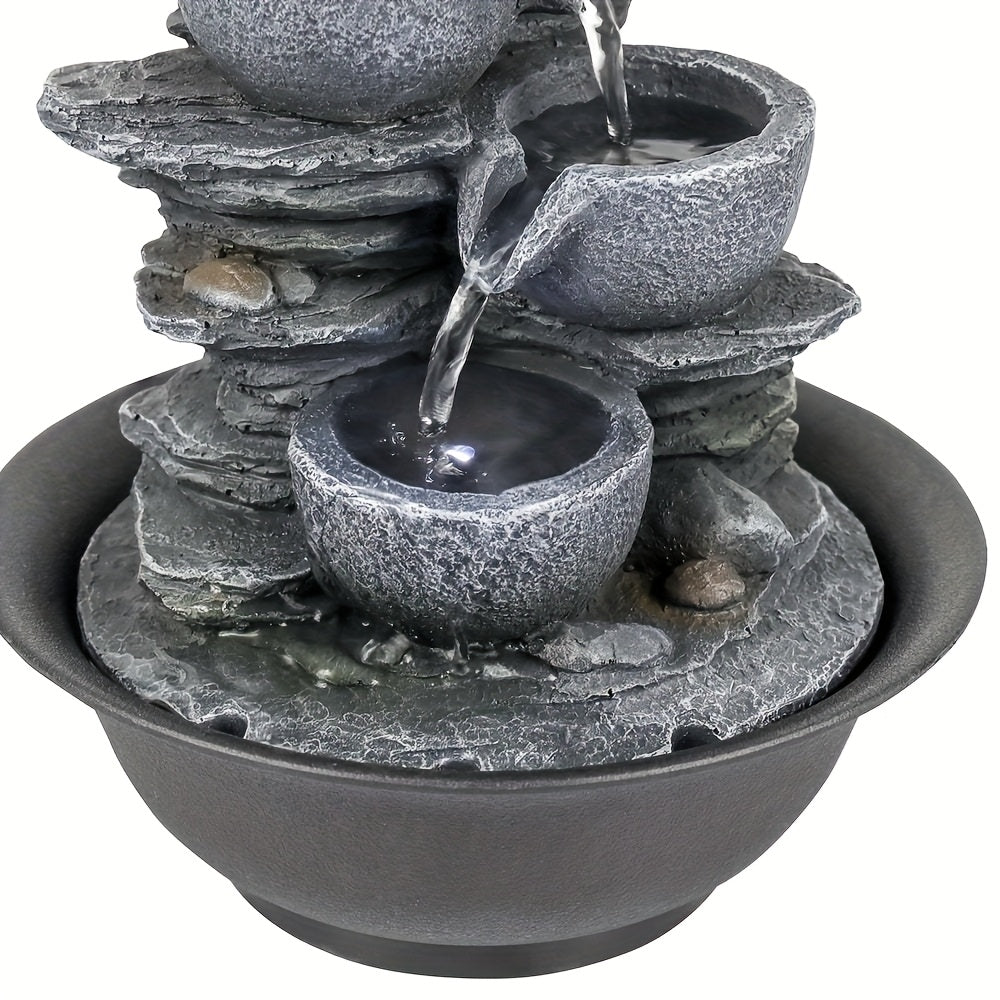 1pc Resin Tabletop Fountain, Indoor Waterfall Fountains with LED Light - Plug, Realistic Rock Design for Soothing Ambiance in Bedrooms, Living Rooms, Offices Or Meditation Spaces