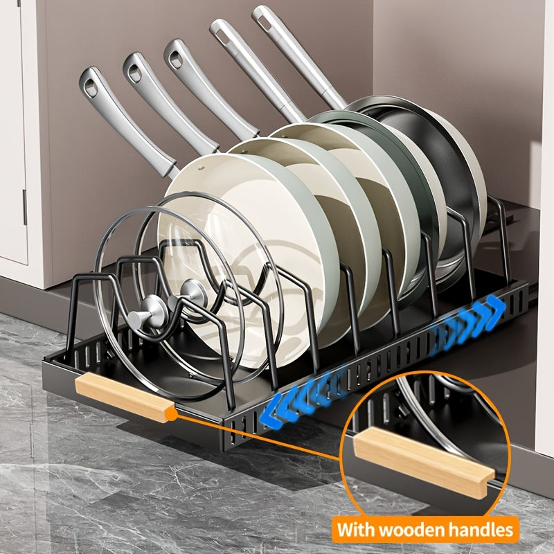 1/2pcs Pull-Out Pot And Pan Storage Box for Cabinets, Kitchen Sliding Lid Rack And Pan Holder, Cabinet Sliding Storage Box for Storing Lids, Baking Tools, And Plates, 8/16 Adjustable Dividers, Kitchen Decor And Accessories.