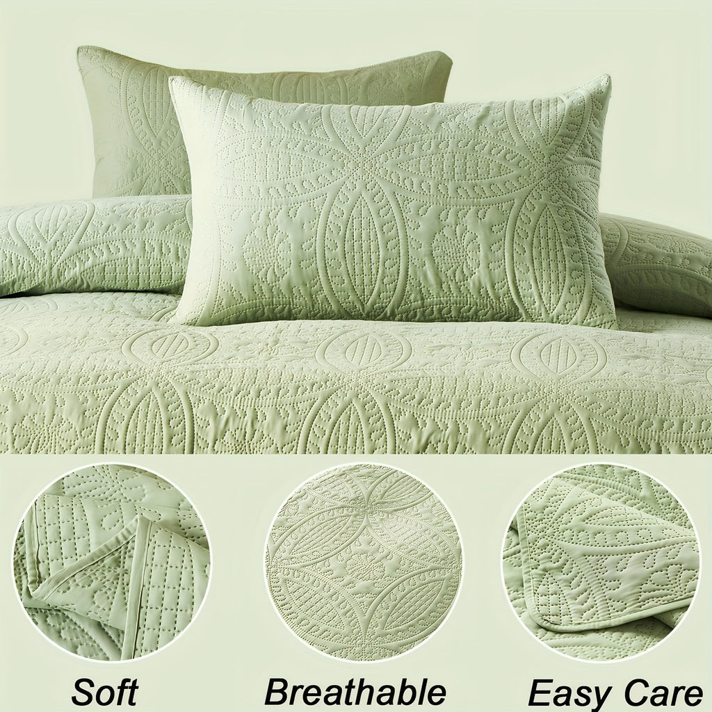 Lightweight Microfiber Coverlet Set, Coin Pattern Quilt with Pillowcases in Twin, Full/Queen and King/California King for All-Season Bedroom Styling