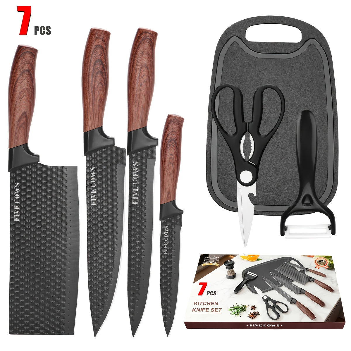 Professional 6/7/8 Kitchen Knife Set, Chef's Knife, Slicing Knife, Scraper And Scissors, High Carbon Stainless Steel Super Sharp, with Anti-stick Ergonomic Wooden Handle, Chef's Knife Set, Suitable for Family Travel, Gift Box Set