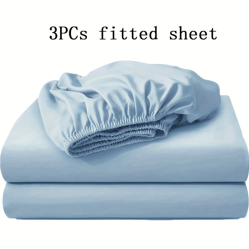 3pcs Soft Comfortable Bed Sheets Mattress Cover | Include 2 Pillowcases, Layered Fitted Sheet with Solid Color Bedding Design, Ideal for Bedroom, Guest Room, and Hotel Mattress Protection