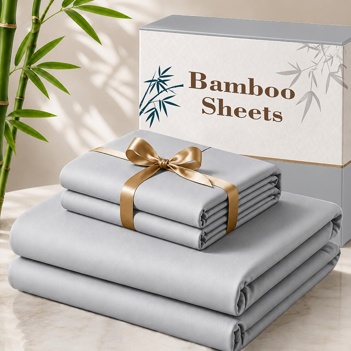 3/4pcs Cooling Bamboo Bed Sheet Set, 3000 TC Extra Deep Pocket 20 Inch Bed Sheet, Children Luxury Soft Hotel & Cooling Sheet Set for Hot Sleepers, Wrinkle And Shrink Resistant, Fitted Sheet And Flat Sheet And Pillowcases, Twin/Full/Queen/King