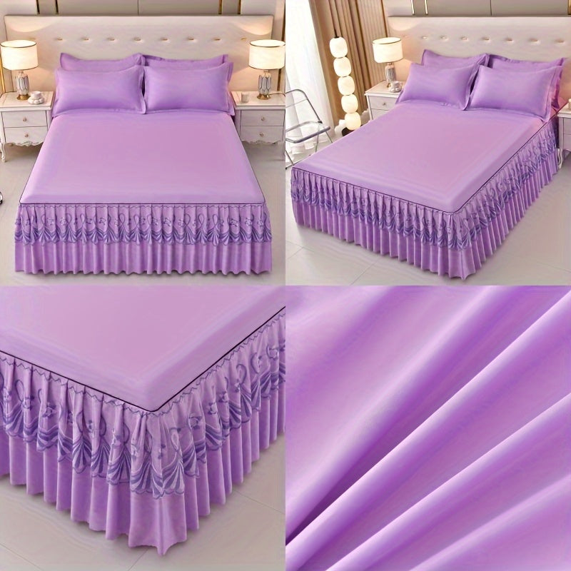 3pcs Macrame Bed Skirt Set (Bed Skirt *1+ Pillowcase*2, Without Core), Solid Color Double Layer Lace Bed Skirt All Seasons Universal Non-Slip Bedding