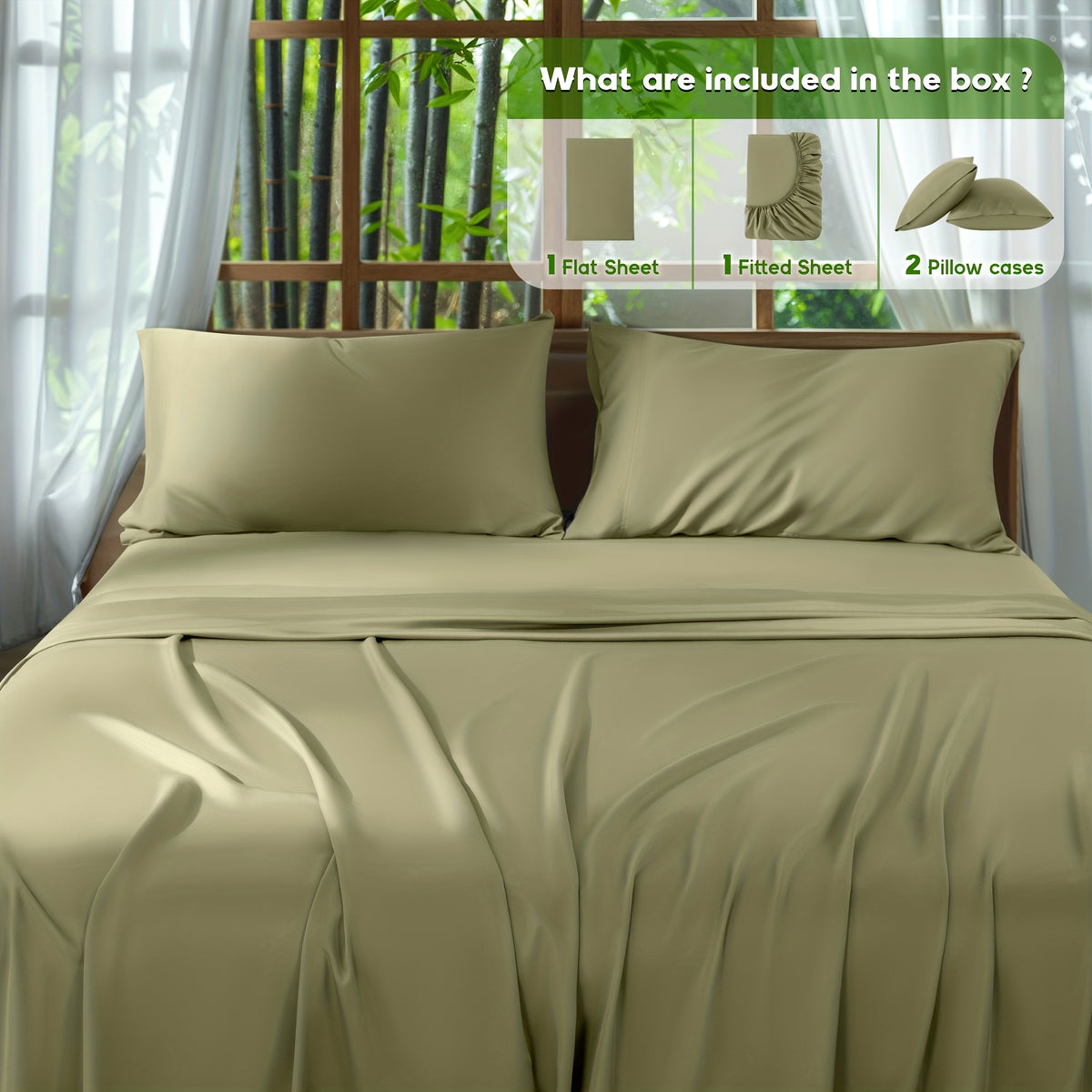 4pcs 2000 Thread Count Cooling Bamboo Bed Sheets Set, Breathable Soft Hotel Bed Sheets with 16" Deep Pocket, Wrinkle & Shrink Resistant, Includes Fitted Sheet, Flat Sheet & 2 Pillowcases, All-Season Luxury Bedding for Hot Sleepers