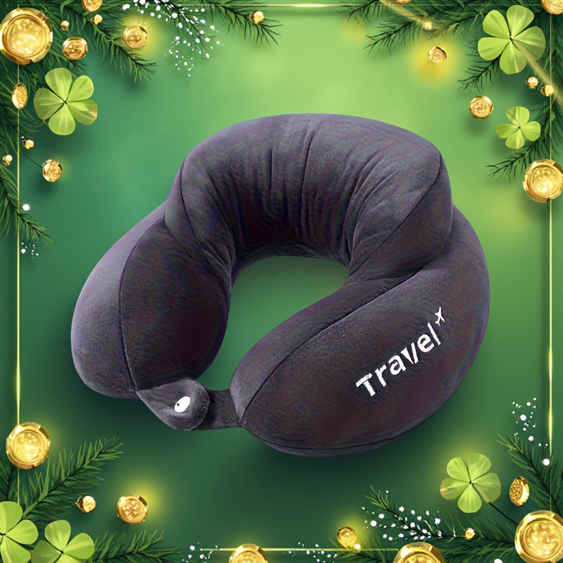 Travel Neck Pillow, U-Shaped Cushion with Front Snap for Seated Rest on Airplanes, Car Passenger Trips and Train Journeys in Multiple Color Options
