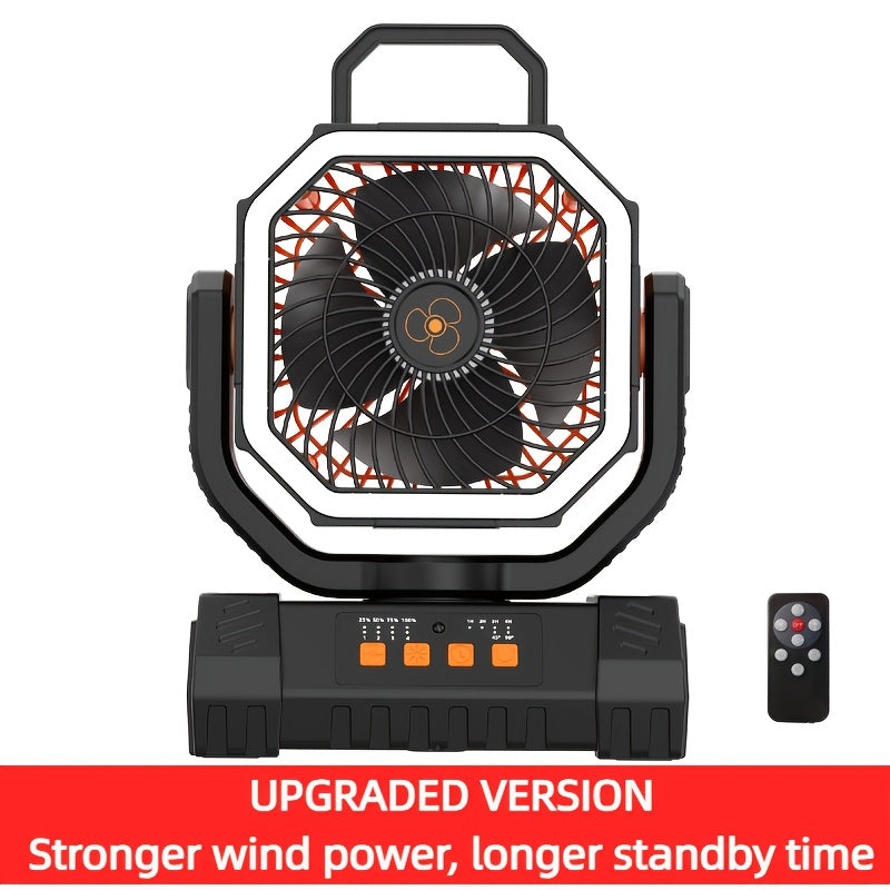 Portable Camping Fan with LED Light 20000Mah Rechargeable Battery Remote Control And Oscillating Function, 4 Wind Speeds, 90° Oscillation, 1-8 Hour Timer, Remote Control Included. Suitable for Indoor And Outdoor Use, Tents, Travel
