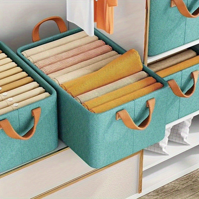 4/ 6pcs Clothes Organizer Box With Handles, Foldable Wardrobe Storage Box With Steel Frame, Stackable Sundries Storage Box With Bottom Plate, Storage Box With Transparent Visual Lid - 18.5*11.02*7.87inch