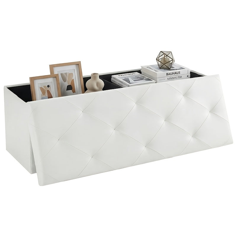 30/43 Inch Heavy Duty Folding Storage Ottoman Bench with Shoe Cabinet & Thick Padded Seat - Retro Suitable for Small Spaces, Multifunctional Footrest Stool, End of Bed Bench for Bedroom, Living Room, Entryway, Fabric,